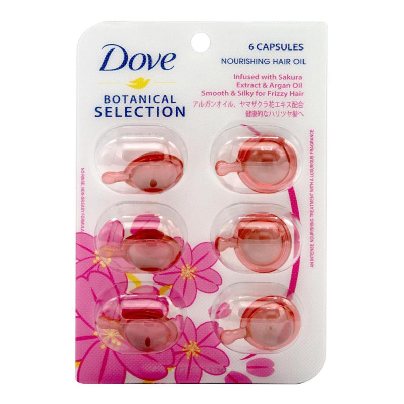 Dove Botanical Selection Nourishing Hair Oil Infused with Sakura Extract & Agran Oil - 6 Capsules