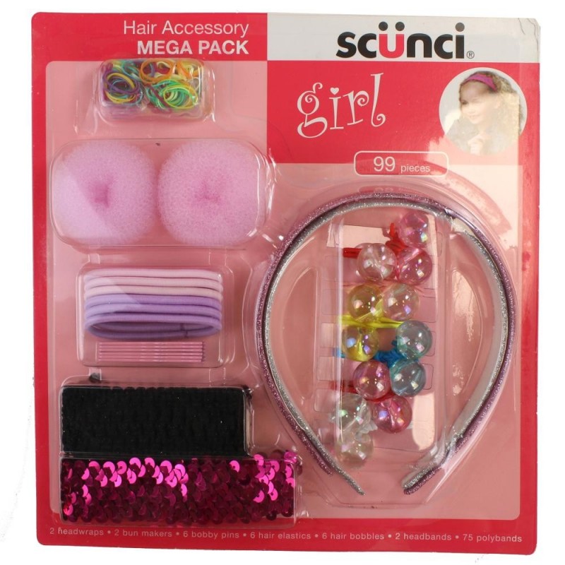 Scunci Girl Hair Accessory Bun Mega Pack 99 Pieces